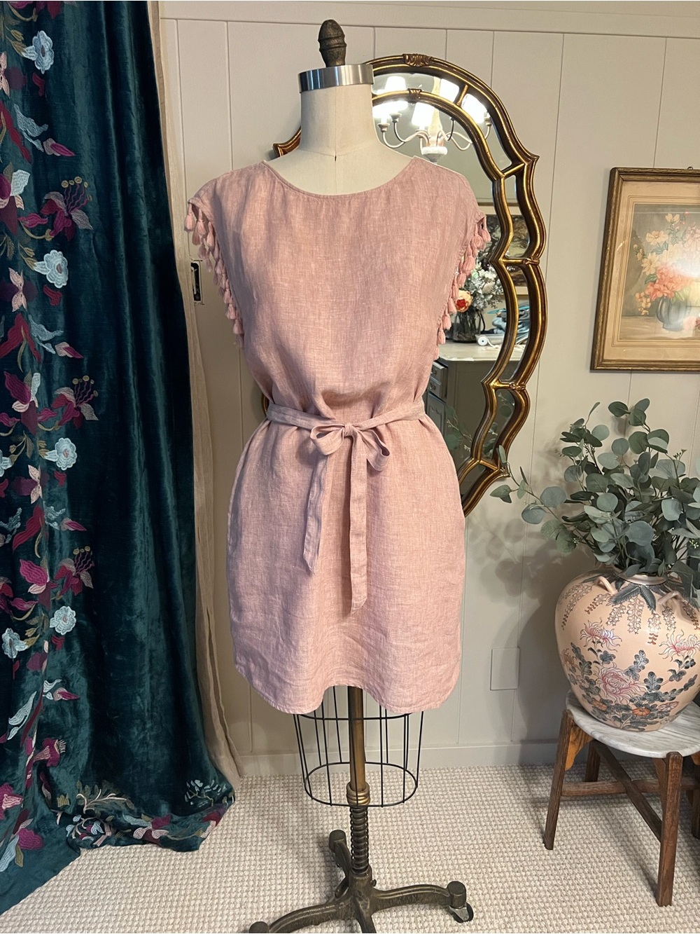 Casual Blush Pink Tie-Waist Mini Dress